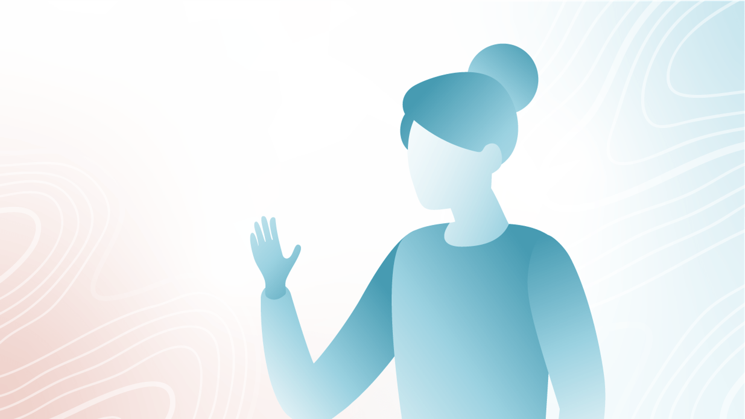 A blue illustration of a person raising their right hand.