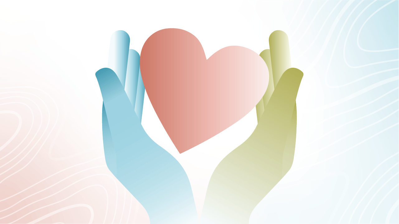 An illustration of a heart being held in two hands.